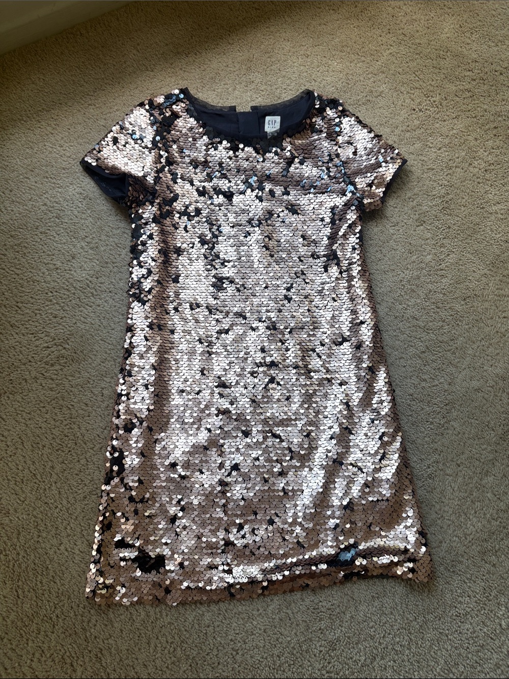 GAP Girls' Rose Gold Sequin Short-Sleeve Party Dress